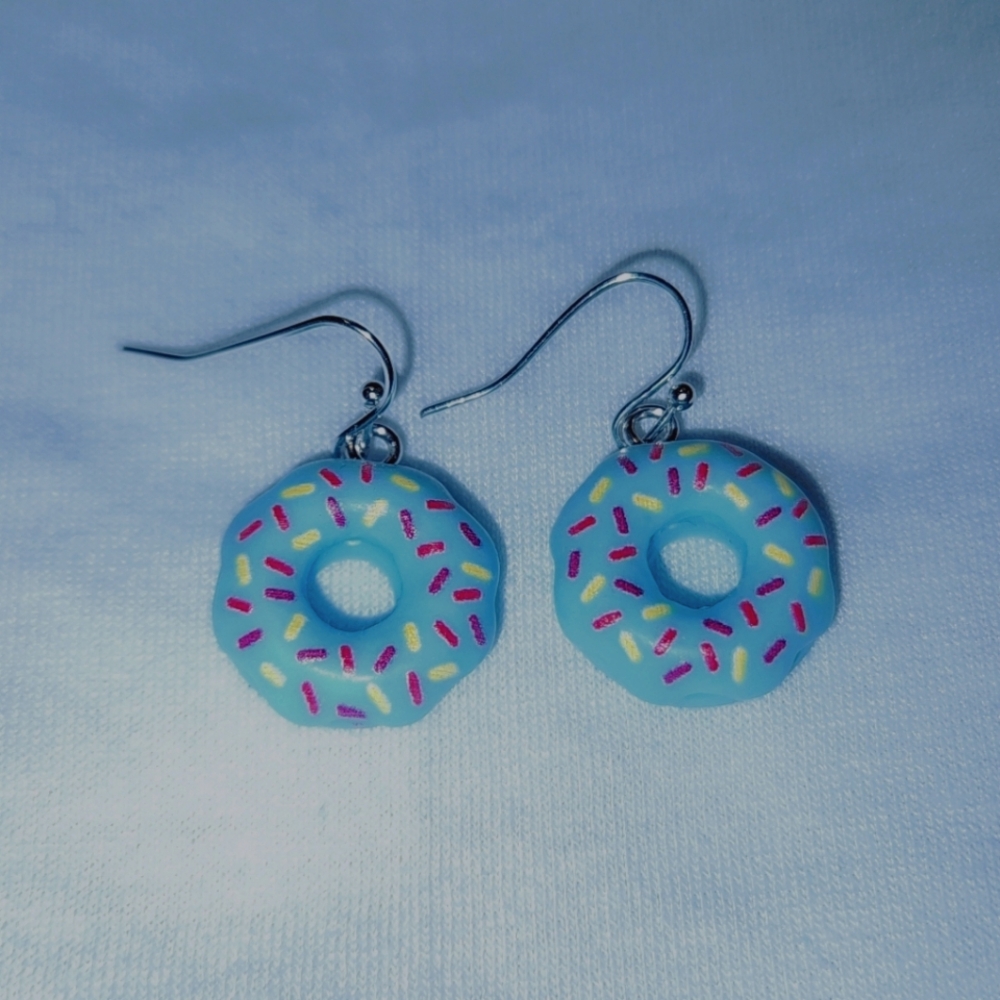 Homemade light blue donut earrings!